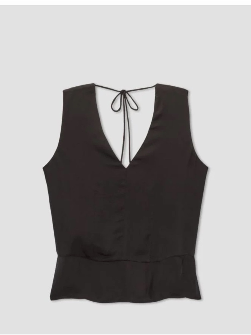 NWT Everlane Women’s Black Satin Sleeveless V-Neck Tie-Back Top